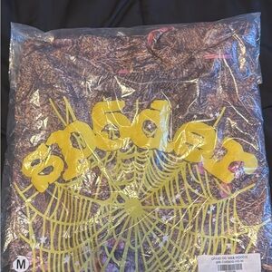 Sp5der Graphic Hoodie with Yellow Web Design